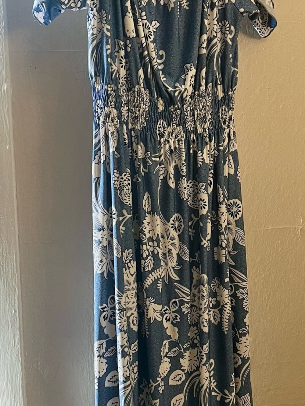 Blue Floral Maxi Dress with White Print